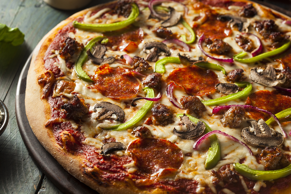 C.P. LA MANNOS HAVE A PIZZA : BOLD PIZZA WITH SAUSSAGE, MEATBALL, MUSHROOM, ONION AND PEPPERS